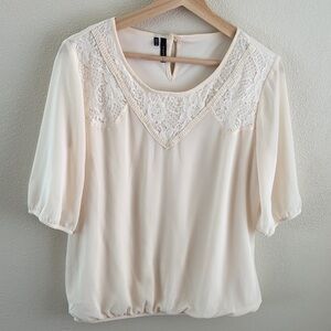 Maurice’s women’s elbow length sleeve blouse with lace detail | cream | medium